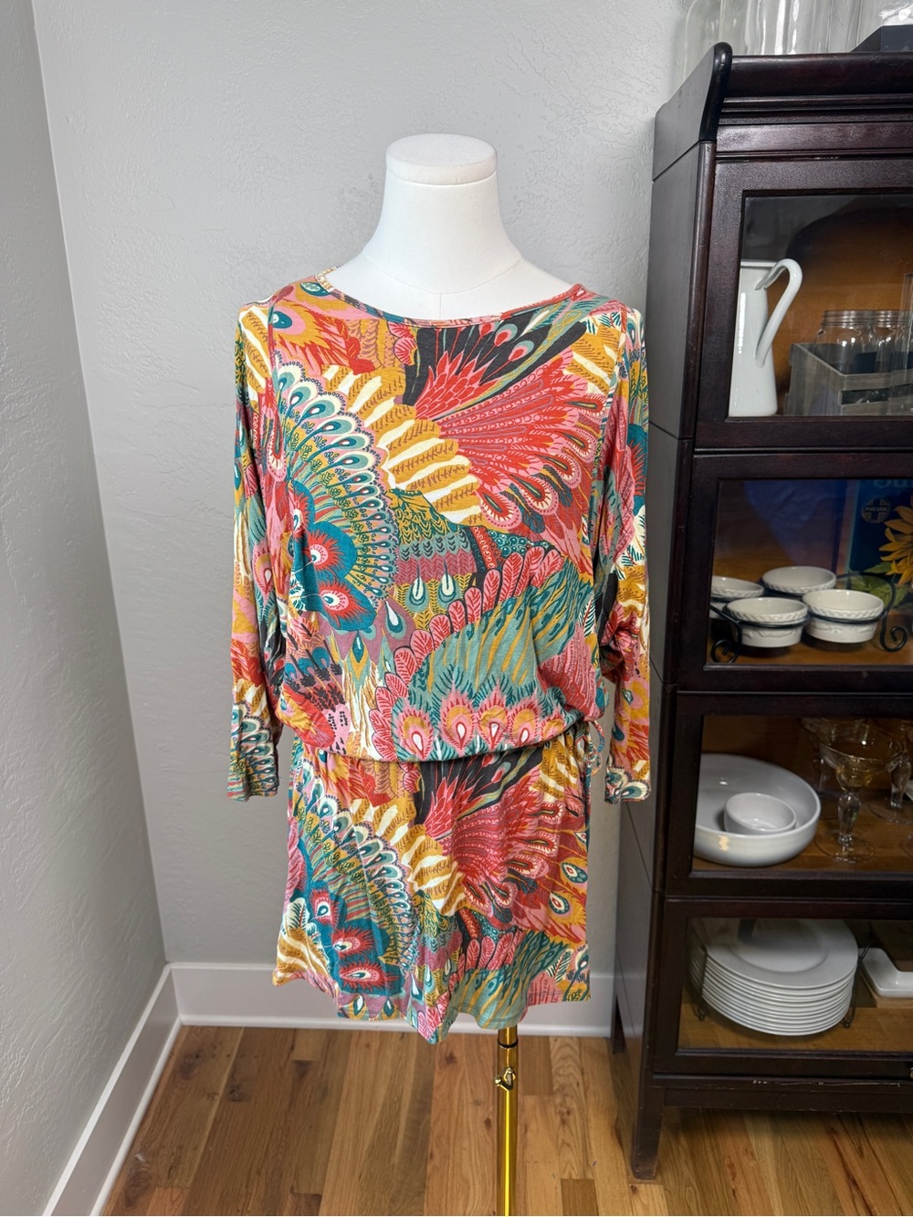 Rachel Pally Multicolor Feather Print Modal Stretch Mini Dress Size XS